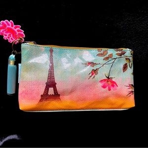Papaya Eiffel Tower clutch or makeup bag